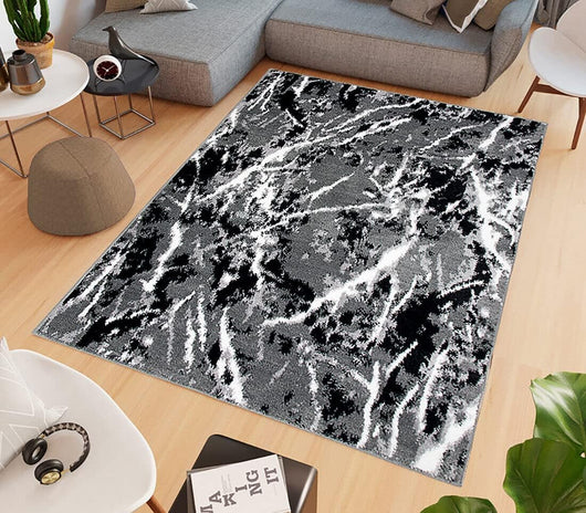 Tappeto Salotto Bagno 120x180 cm Effetto Marmo Arredo Camera Scendiletto Pelo Corto Grigio
