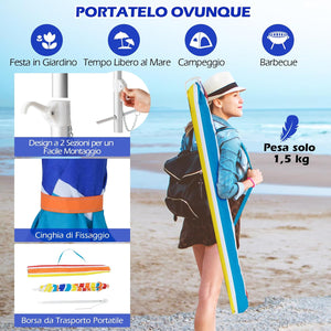 Ombrellone da Spiaggia 198 cm, Ombrello Parasole da Esterno con Palo Inclinabile in Alluminio, Ombrellone Portatile con Borsa di Trasporto, Anti UV 50+, 8 Stecche (Colorato)