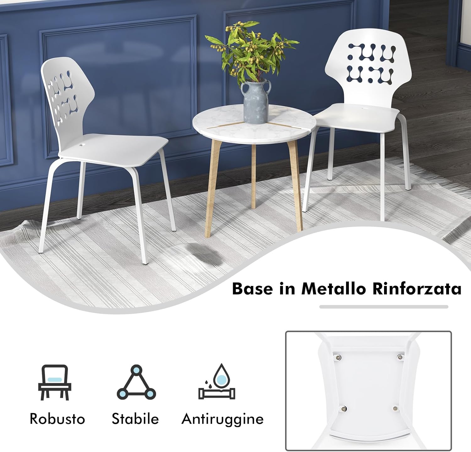 COSTWAY Set di 4 Sedie da Pranzo in Metallo, Sedie da Cucina Moderne con Schienale Traforato e Gambe in Metallo, Sedie senza Braccioli per Sala da Pranzo, Soggiorno, Portata 150 kg (Bianco)