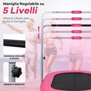 Trampolino Elastico da Interno ed Esterno, Tappetino Elastico Pieghevole per Adulti e Bambini con Maniglia Regolabile, Molle e Cuscinetto di Sicurezza, Trampolino Ovale per 2 Persone