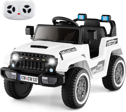 12V Auto Elettrica per Bambini, Macchina Eletrrica con Doppio Motore Musica Clacson Luci LED USB, 3 Velocità 2-5 km/h, 2 Motori, Regalo per Bambini 3-8 Anni (Bianco)