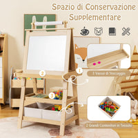 3 in 1 Cavalletto per Bambini con Doppia Faccia, Cavalletto per Disegno con 2 Vassoi e 2 Scatole, Lavagna Bambini in Legno (Naturale)