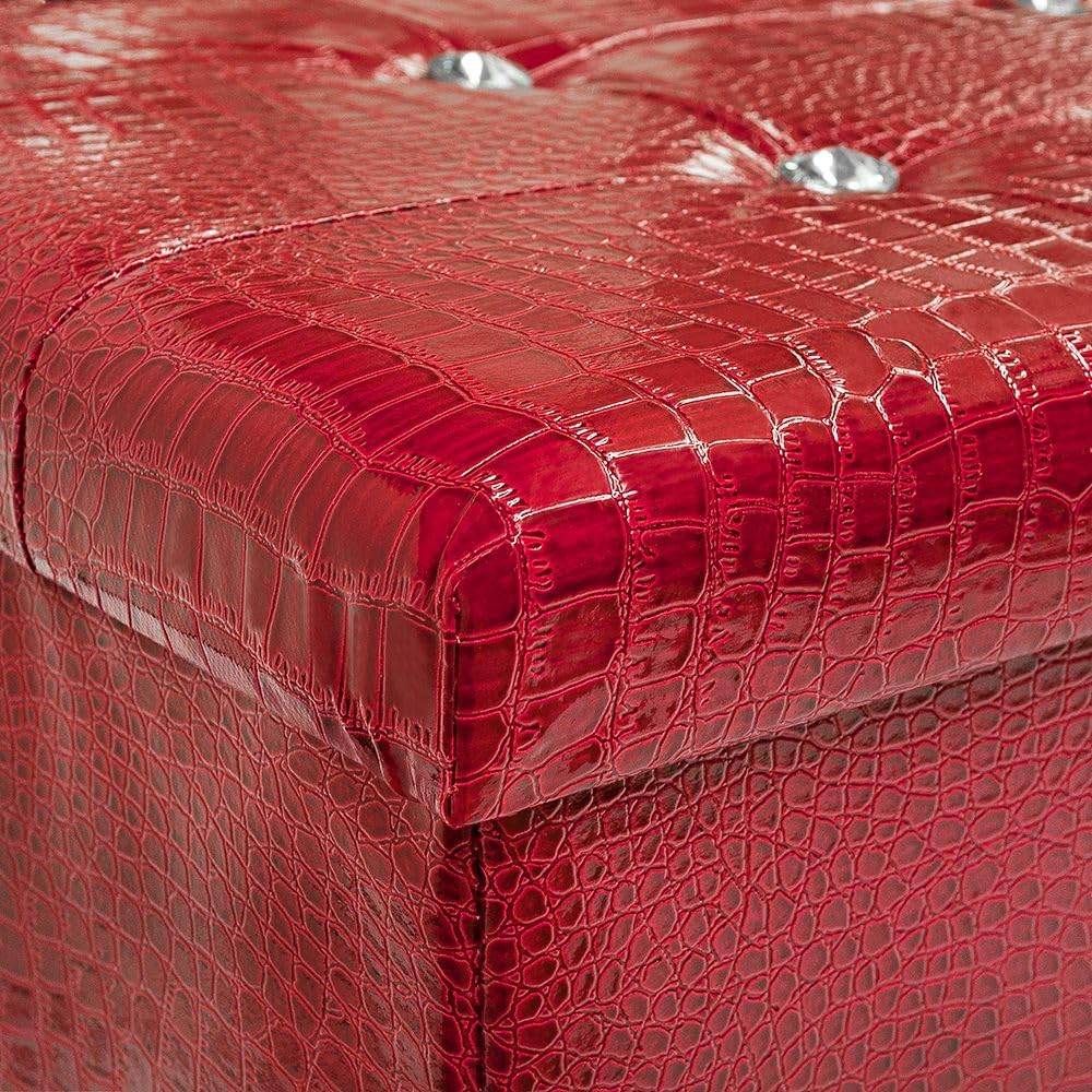 Cassapanca Contenitore Pouf Panca Poggiapiedi Similpelle Pelle Finta Coccodrillo 76x38x38 cm Bordeaux