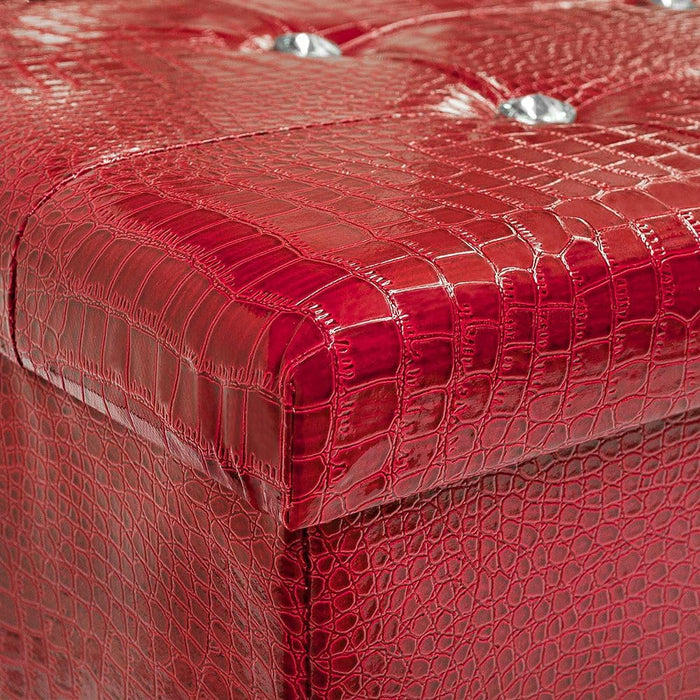 Cassapanca Contenitore Pouf Panca Poggiapiedi Similpelle Pelle Finta Coccodrillo 76x38x38 cm Bordeaux