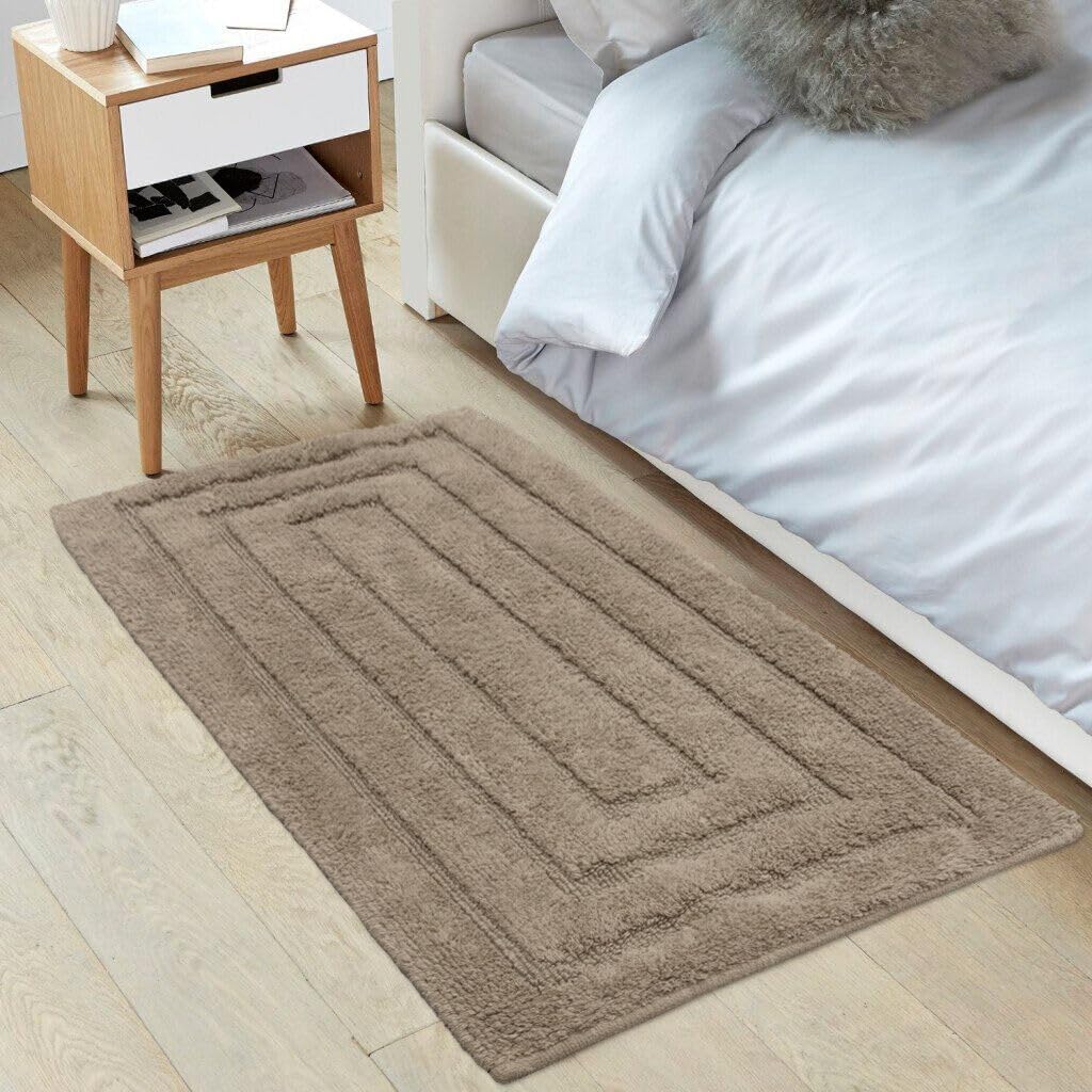 Tappeto Bagno 50x110 cm Puro Cotone Elegante Lussuoso Morbido Scendiletto Antiscivolo Marrone
