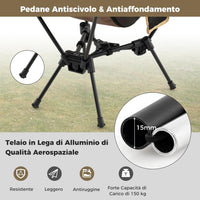 Sedia da Campeggio Portatile, Sedia Ergonomica Pieghevole da Zaino con Borsa da Trasporto, Poltrona da Esterno per Escursionismo, Spiaggia e Picnic, Portata 150 kg