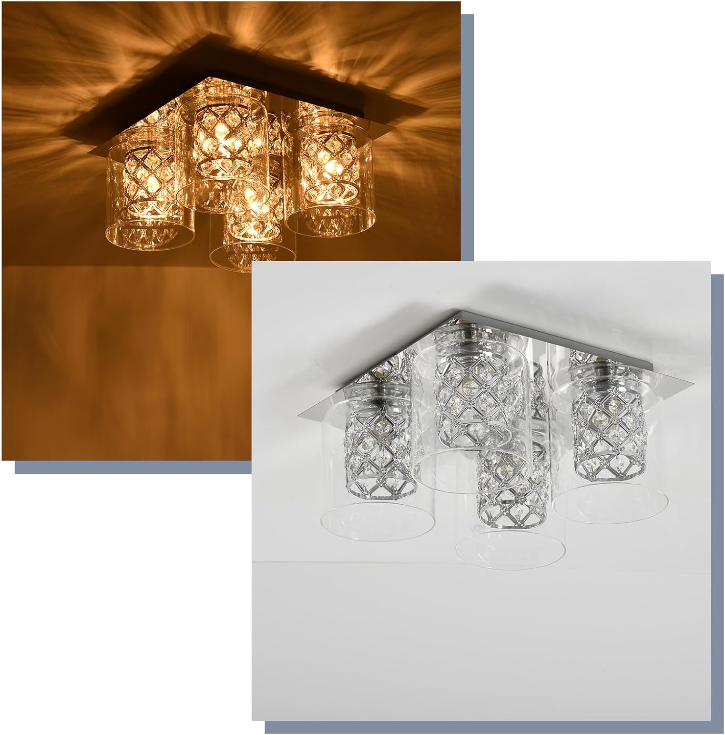 ZMH Lampada da soffitto plafoniera cristallo trasparente 4 luci per soggiorno cucina