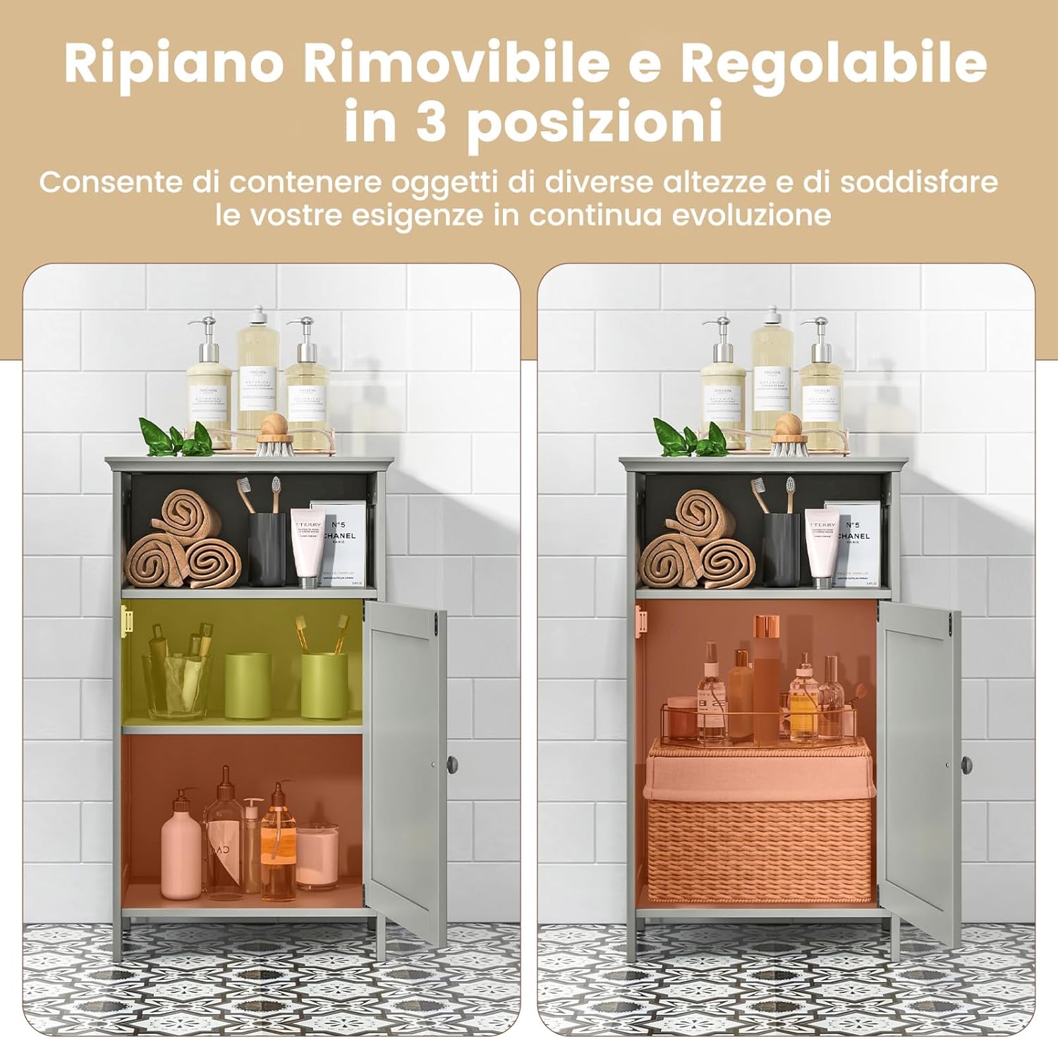 Armadio per Bagno, Mobile Multifunzionale con Anta Singola e Mensola Regolabile, Organizer Moderno di Legno, Tavolino per Casa Salone Camera da Letto Ufficio (Grigio)