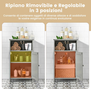 Armadio per Bagno, Mobile Multifunzionale con Anta Singola e Mensola Regolabile, Organizer Moderno di Legno, Tavolino per Casa Salone Camera da Letto Ufficio (Grigio)