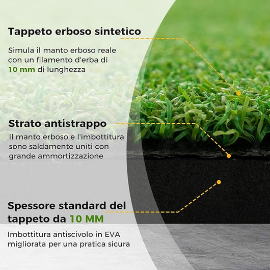 Tappeto da Allenamento Golf 3-in-1, Tappetino da Allenamento in Erba Sintetica con 2 Punte da Golf, 2 Aste di Allineamento e 3 Fori Preforati per le Punte