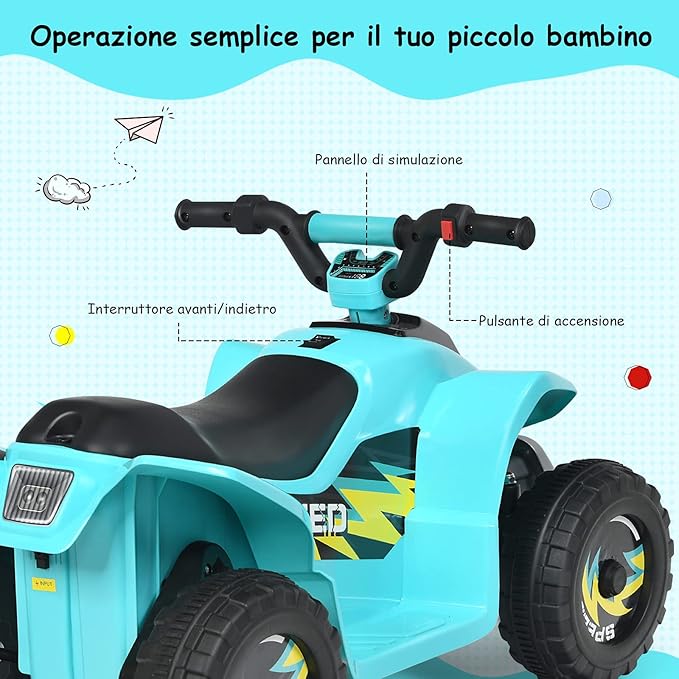 6V Quad Elettrico per Bambini, Mini Quad da Spiaggia con Funzione Avanti/Indietro, Velocità Massima 4,6 km/h, Regalo per Bambini 3 Anni+ (Blu)