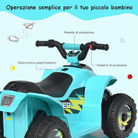 6V Quad Elettrico per Bambini, Mini Quad da Spiaggia con Funzione Avanti/Indietro, Velocità Massima 4,6 km/h, Regalo per Bambini 3 Anni+ (Blu)