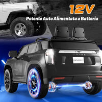 12V Macchina Elettrica per Bambini Chevrolet, SUV Elettrica con Telecomando Luci Luminose e Musica, 3-3,5 km/h, Ideale per Bambini di 3-6 Anni (Nero)