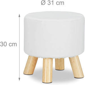 Sgabello rotondo con 4 gambe in legno e sintetico bianco 13_0002818