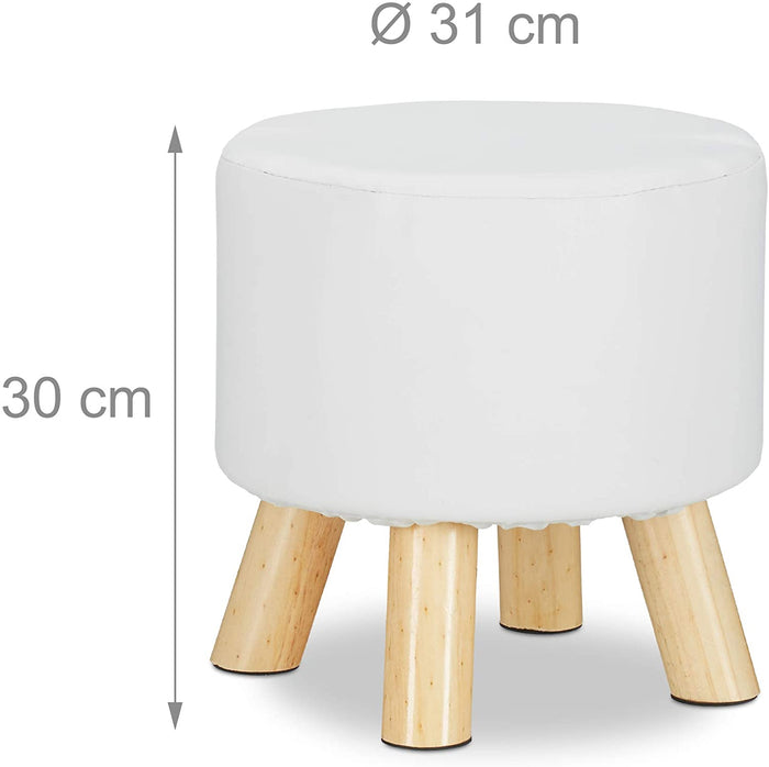 Sgabello rotondo con 4 gambe in legno e sintetico bianco 13_0002818