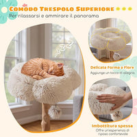 Albero per Gatti, Tiragraffi per Gattini Alta 122 cm con Ramo in Legno con Piattaforma a Fiore, 2 Cesti in Rattan, Pali Tiragraffi in Juta e Pallina Pendente, Mobile per Gatti da Interno