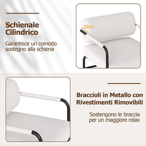 Poltrona da Salotto, Poltrona Ergonomica con Schienale Cilindrico e Braccioli in Metallo, Sedia Imbottita Laterale per Soggiorno, Camera da Letto e Sala Lettura, Portata 150 kg