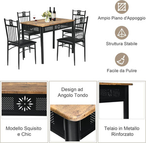 Set Tavolo e Sedie da Pranzo 5 Pezzi, Tavolo Cucina Rettangolare 110 cm con Sedie Imbottite per 4 Persone, Set Mobili Salvaspazio per Soggiorno Cucina Bar Ristorante (nero)