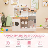 Cucina Giocattolo con Macchina da Caffè e del Ghiaccio, Cucina per Bambini in Legno con Lavatrice, Microonde, Fornelli e Lavandino, Set Cucina con 27 Accessori, 106 x 30 x 105 cm (Bianco)