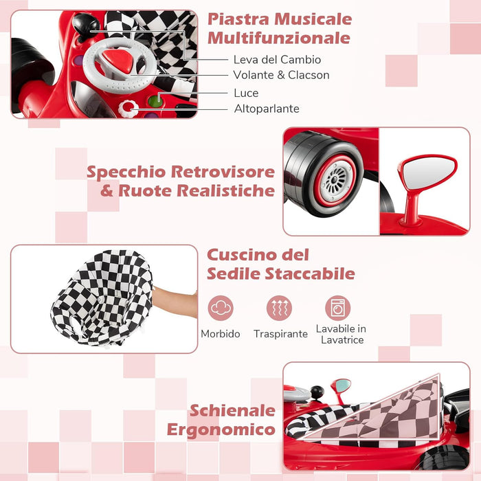 4 in 1 Girello per Bambini, Primi Bassi per Neonati con Altezza Regolabile, Girello Pieghevole con Vassoio Rimovibile, Musica e Luci, per Bambini 6+ Mesi (Rosso)