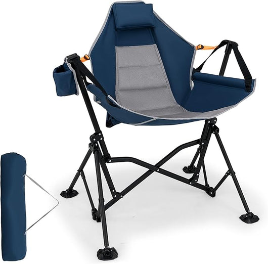 Sedia da Campeggio Amaca, Sedia a Dondolo Pieghevole con Portabicchieri, Schienale Regolabile, Poggiatesta, Sedile a Dondolo per Giardino, Patio, Prato, Portata 150 kg (Blu)