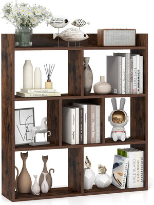 Libreria a Cubi con 7 Scomparti, Mensola Espositiva per l'Archiviazione, Libreria in Legno con Dispositivi Anti-Ribaltamento, per Studio Soggiorno, 80x20x90 cm (Caffè)