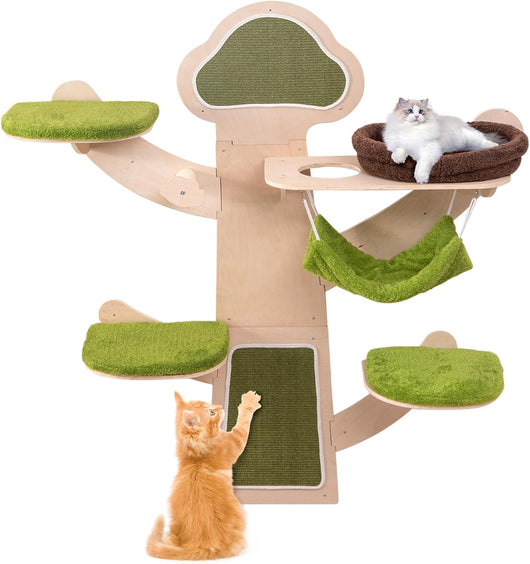 Torre per Gatti da Parete, Tiragraffi per Gatti da Interno con Mensole, Amaca, Pali e Tappetini Tiragraffi in Sisal e Cuscini Imbottiti Lavabili, Centro di Attività a 5 Livelli per Gattini