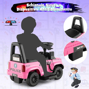 Auto Elettrica per Bambini, Auto della Polizia Giocattolo con Clacson Luce di Avvertimento e Suono della Sirena, Velocità 3 km/h, per Bambini 18-60 Mesi (Rosa)