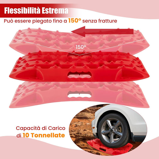 Tappetino di Trazione 2 Pezzi, Carico 10T, Piastre di Trazione per SUV Camper Auto Camion, Tavola di Recupero per Piste Offroad, per Sabbia, Neve, Fango (Rosso, 58 x 31 x 6 cm)
