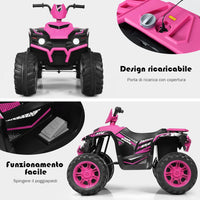 12 V Quad Elettrico per Bambini, Auto Elettrica Cavalcabile con Luci LED e Musica, Velocità Fino a 5km/h, per Bambini 3-7 Anni (Rosa)