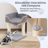 Albero per Gatti 38 x 38,5 x 51 cm, Torre per Gatti con Posatoio in Peluche, Pali Graffianti in Sisal e Palla Pendente, Centro Attività Moderno per Animali Domestici (Grigio)