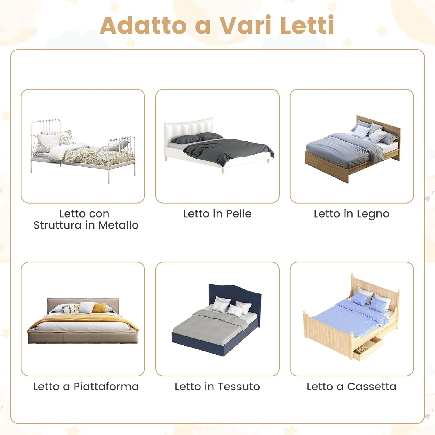 Sponda Letto per Bambini 105/120/150 cm, Barriera di Sicurezza per Neonati, Barriera Letto Pieghevole e Portatile, con Cinghia di Sicurezza (Bianco, 152 x 34 x 42 cm)