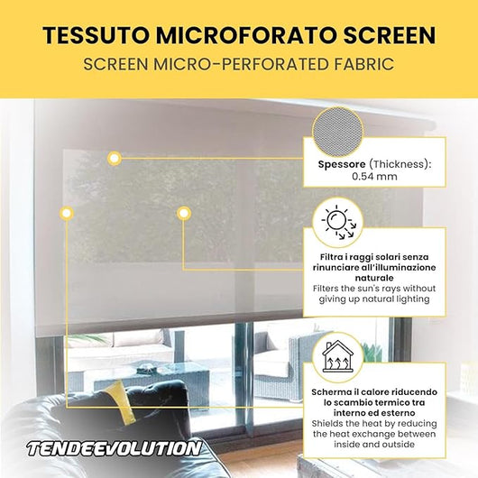 Tenda a Rullo Su Misura SCREEN Microforata Filtrante - Larghezza 0,60m x Altezza 2,50m - Colore MarròNero 16 - Ideale per Interni ed Esterni