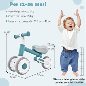 Bicicletta Senza Pedali Pieghevole per Bambini con 3 Ruote, Bicicletta per Bambini con Altezza della Seduta Regolabile, Bicicletta di Equilibrio per Bambini da Interno Esterno, Blu
