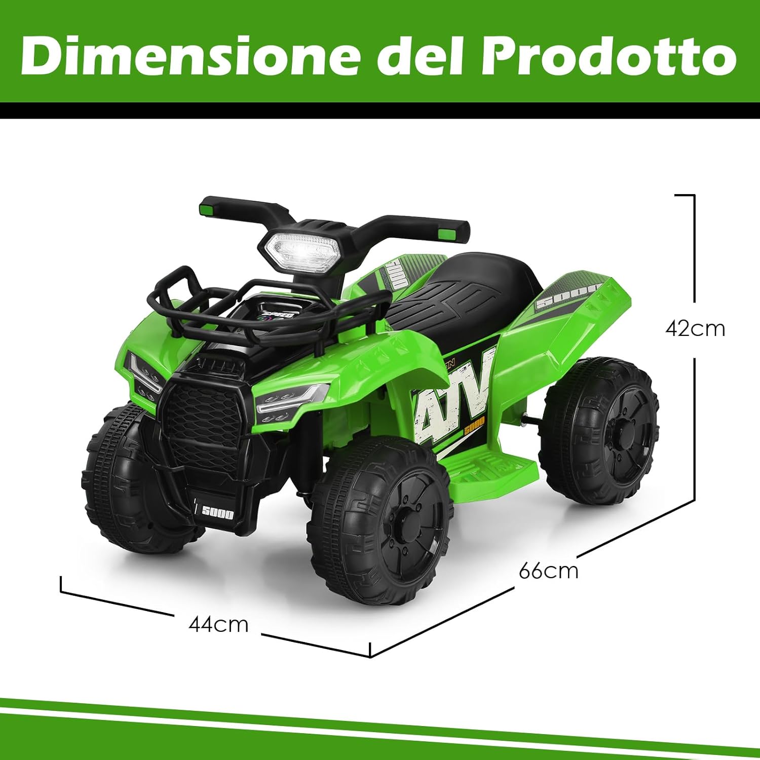 Quad Elettrico per Bambini, Auto Elettrica Cavalcabile con luce LED Musica e Box Anteriore, Mini Quad Regalo per Bambini 18-36 Mesi (Verde)