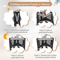 Lettino da Campeggio con Materasso, Lettino Pieghevole per Bambini con Fasciatoio, Culla da Viaggio con Ruote, Giocattolo, Lettino Bambini Staccabile, per Bambini 0-36 Mesi (Nero)