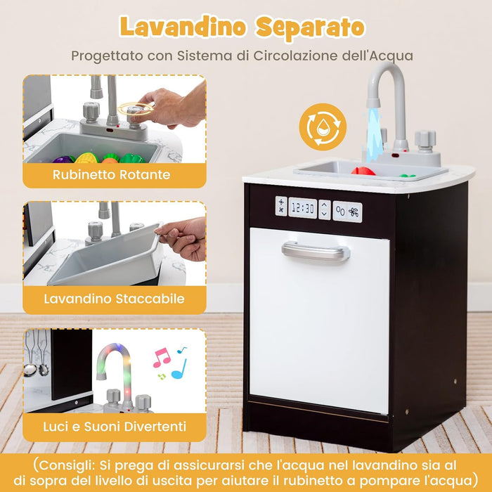 Set di Cucina Giocattolo per Bambini, con Suoni e Luci Divertenti, Lavabo, Forno a Microonde, Macchina del ghiaccio e Lavastoviglie, Lavagna, Ideale per Bambini 3 Anni+ (Caffè)