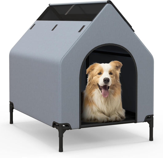 Casetta per Cani di Piccola Taglia Piccola/Media/Grande, Letto Rialzato per Cani da Esterno ed Interno con Copertura Rimovibile ed Impermeabile e Finestre Ventilate (64 x 91 x 86 cm)