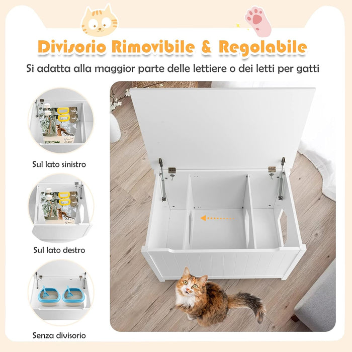 Mobile per Lettiera Gatti, con Apertura Superiore, Divisorio Rimovibile, Asta a Gas e Ganci in Metallo, Mobiletto Multiuso per Ingresso e Soggiorno, 82,5 x 51 x 51 cm, Carico Massimo 50 kg