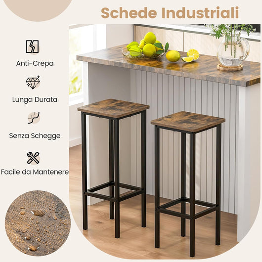 Set di 4 Sgabelli da Bar, Sgabelli Senza Schienale da 72 CM con Gambe in Metallo e Poggiapiedi, Sgabelli da Colazione per Cucina, Sgabelli di Altezza Industriale per Casa, Caffè e Bar