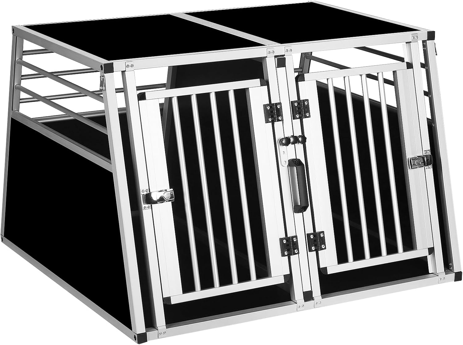 Trasportino Doppio per Cani Auto, Kennel Cane Grande 97x92x66cm, Trasporto Cane Auto in Acciaio con 2 Porte, Gabbia Box Trasportino Portatile Cani Gatti Kennel con Griglia e Serratura
