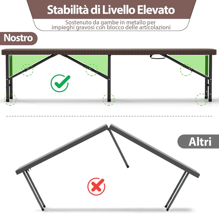 Panca da Giardino 180 cm, Panca Pieghevole da Picnic in HDPE, per Giardino Campeggio Festa, Portata 600 kg (Panca)