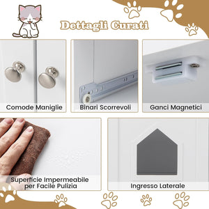 Lettiera Nascosto per Gatti, Mobile Laterale per Gatti con 2 Cassetti, 2 Porte, Ripiani Aperti e Dispositivi Anti-Ribaltamento, Armadio Salvaspazio per Animali Domestici Interno, Bianco