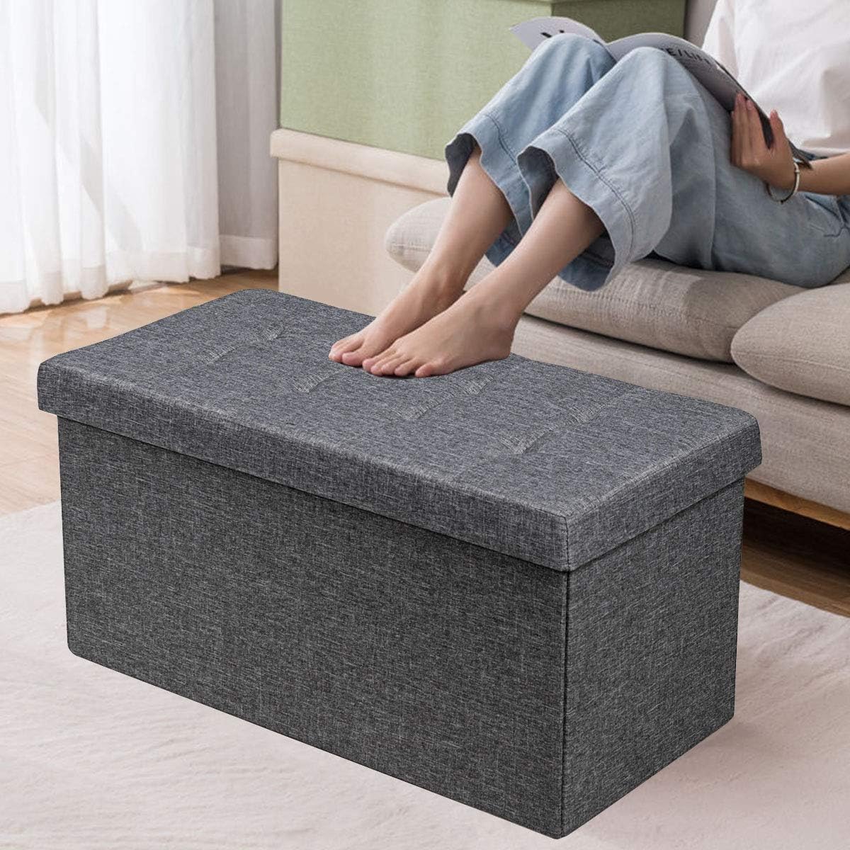 Ottomana Salvaspazio Pieghevole da 80 cm, Cassapanca per Giocattoli con Contenitore Rimovibile, Poggiapiedi con Sedile Imbottito per Soggiorno, Camera da Letto, Portata 160 kg (Grigio Scuro)