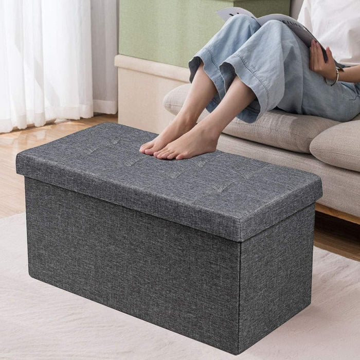 Ottomana Salvaspazio Pieghevole da 80 cm, Cassapanca per Giocattoli con Contenitore Rimovibile, Poggiapiedi con Sedile Imbottito per Soggiorno, Camera da Letto, Portata 160 kg (Grigio Scuro)