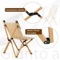 Sedia da Campeggio Pieghevole e Portatile, Sedia in bambù con Schienale Regolabile a 2 Livelli e Borsa, Sedia in Tela Ultraleggera per Picnic, Spiaggia e Patio, Portata 150 kg