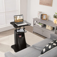 Scrivania Regolabile in Altezza con Ruote, Standing Desk Mobile con Piano Inclinabile e Scomparti, Scrivania per Laptop Ergonomica con Rotelle per Ufficio e Casa, Nera