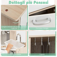 Cucina Giocattolo per Bambini in Legno, Cucina per Bambini con Macchina del Ghiaccio, Telefono, Lavatrice, Forno, Microonde, Lavello e Rubinetto, Funzione Luci e Suoni, per Bambini 3+ Anni
