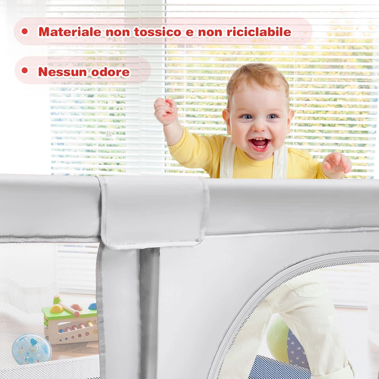 Box per Bambini, Centro Attività Portatile e Sicuro per Bambini, Box Colorato con Cancello, Recinto Extra per Interno ed Esterno con Rete Traspirante Durevole (Grigio)