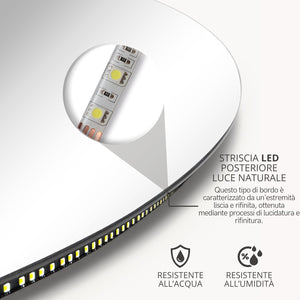 Specchio Bagno Led BUBBLE 70 cm, Specchio Rotondo da Parete Personalizzabile, Luce Led 4000K, Specchiera Bagno Made in Italy Bordo Filo Lucido Moderno
